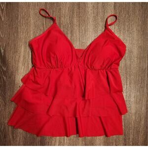 Emerald Bay 12 Tankini Ruffle Red Swim Suit Top Women's